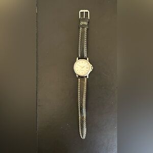 Esprit Silver-Tone Case White Dial Watch with Black Leather Strap